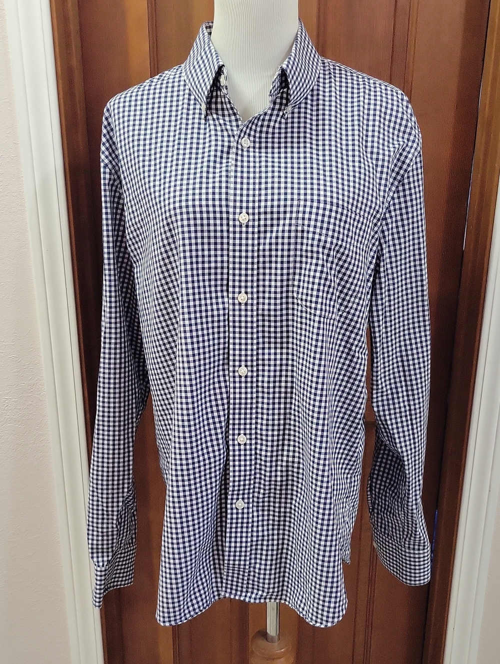 J. Crew Men's Navy and White Check Button-Down Shirt